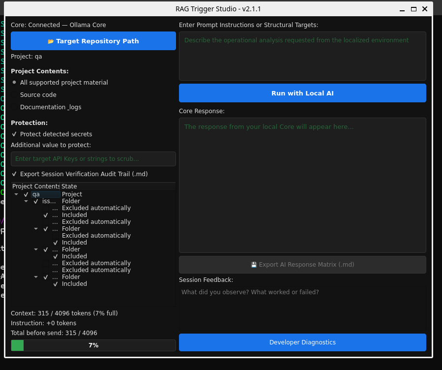 Actual screenshot of the RAG Trigger Studio desktop application